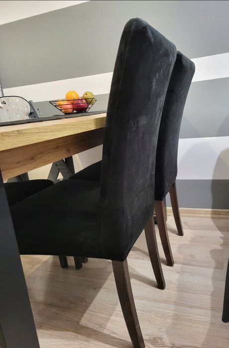 Nowe pokrowce na krzesła czarne elastyczne uniwersalne welurowe piękne