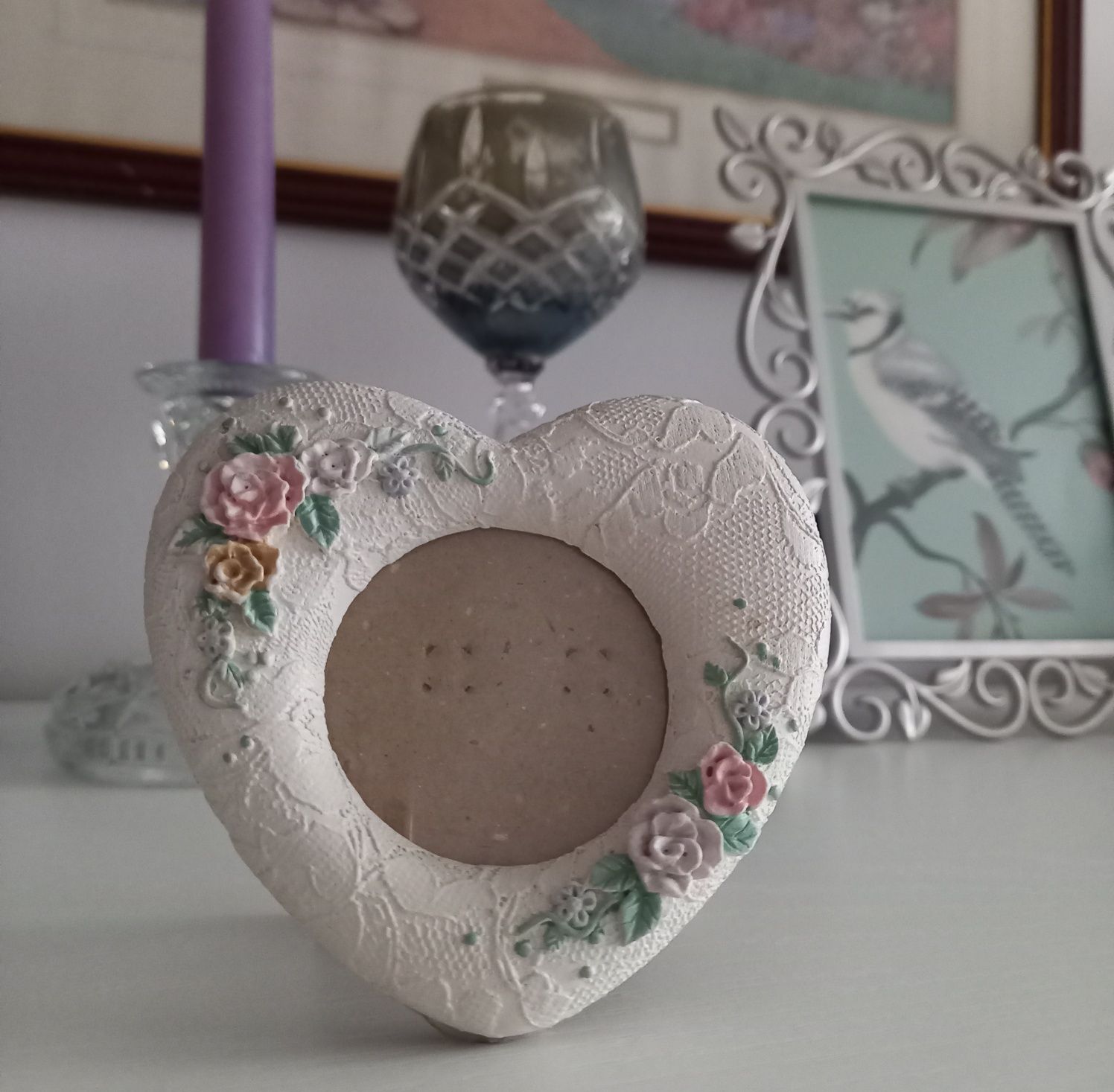 Urocze dwie ramki na zdjęcia ramka ceramiczna prowansalska biała róże