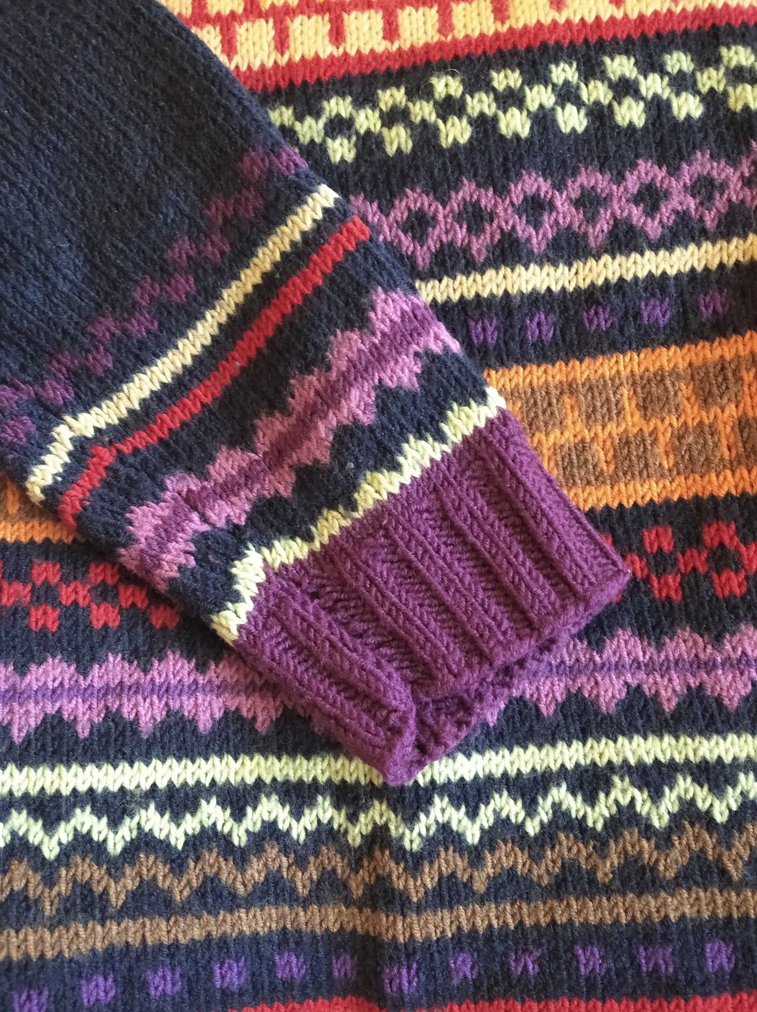 Sweter M boho hippie w paski kolorowy ciepły etno kolorowy golf