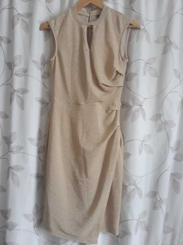 złota sukienka firmy ORSAY połyskujący materiał 38+GRATIS