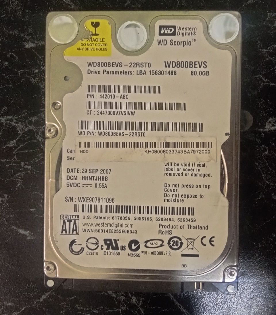 Жёсткий диск WD (wd800bevs) hdd 2.5". 80gb.