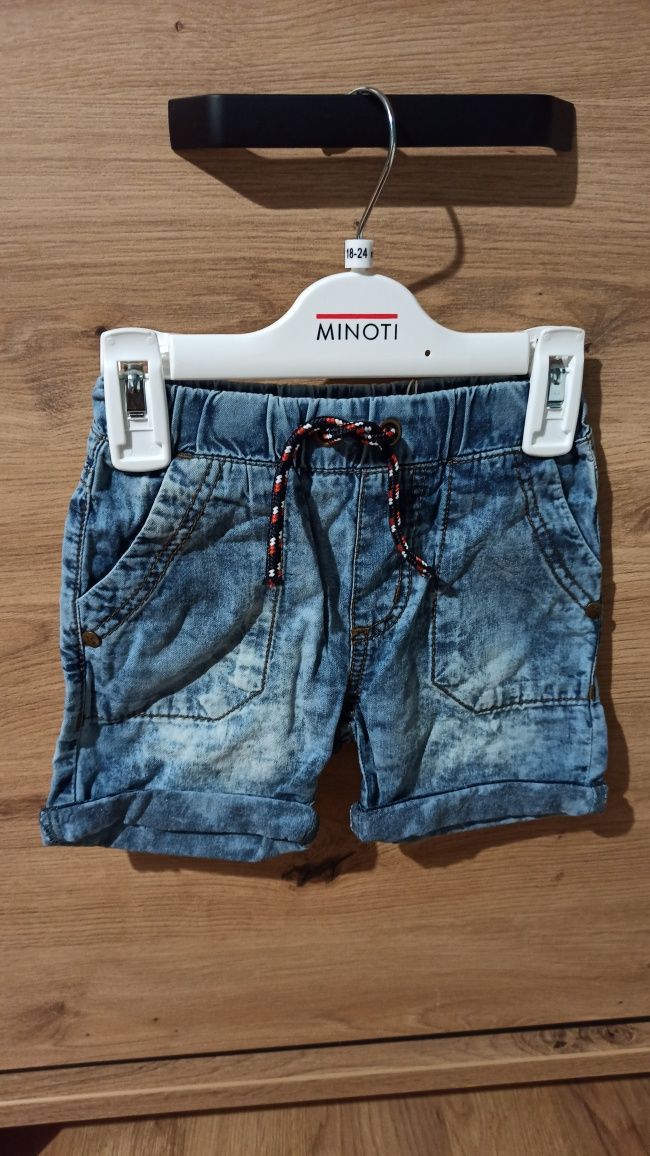 Nowe Jeansowe shorty, spodenki Minoti z czarnym troczkiem 86/92, kiesz