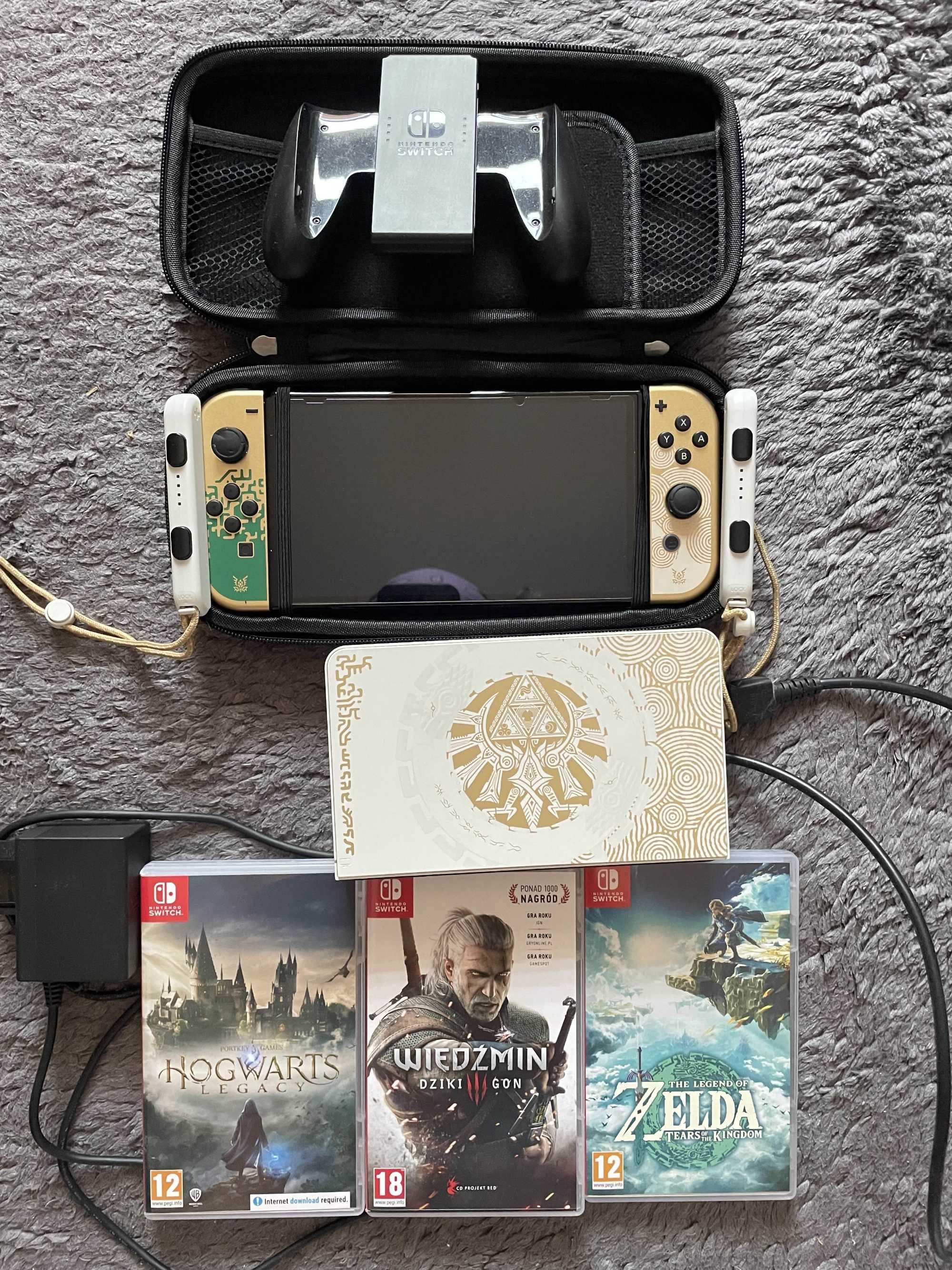 Nintendo Switch OLED – Edycja Limitowana Zelda + 3 gry + karta 256 GB