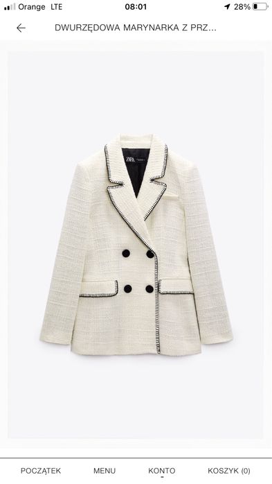 ZARA Ostatnia sztuka ! marynarka z ozdobnymi przeszyciami bawełna  M
