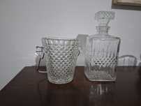 Conjunto de garrafa e balde de gelo em cristal
