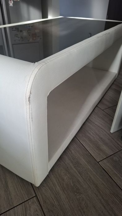 Ława biala ,szklany blat