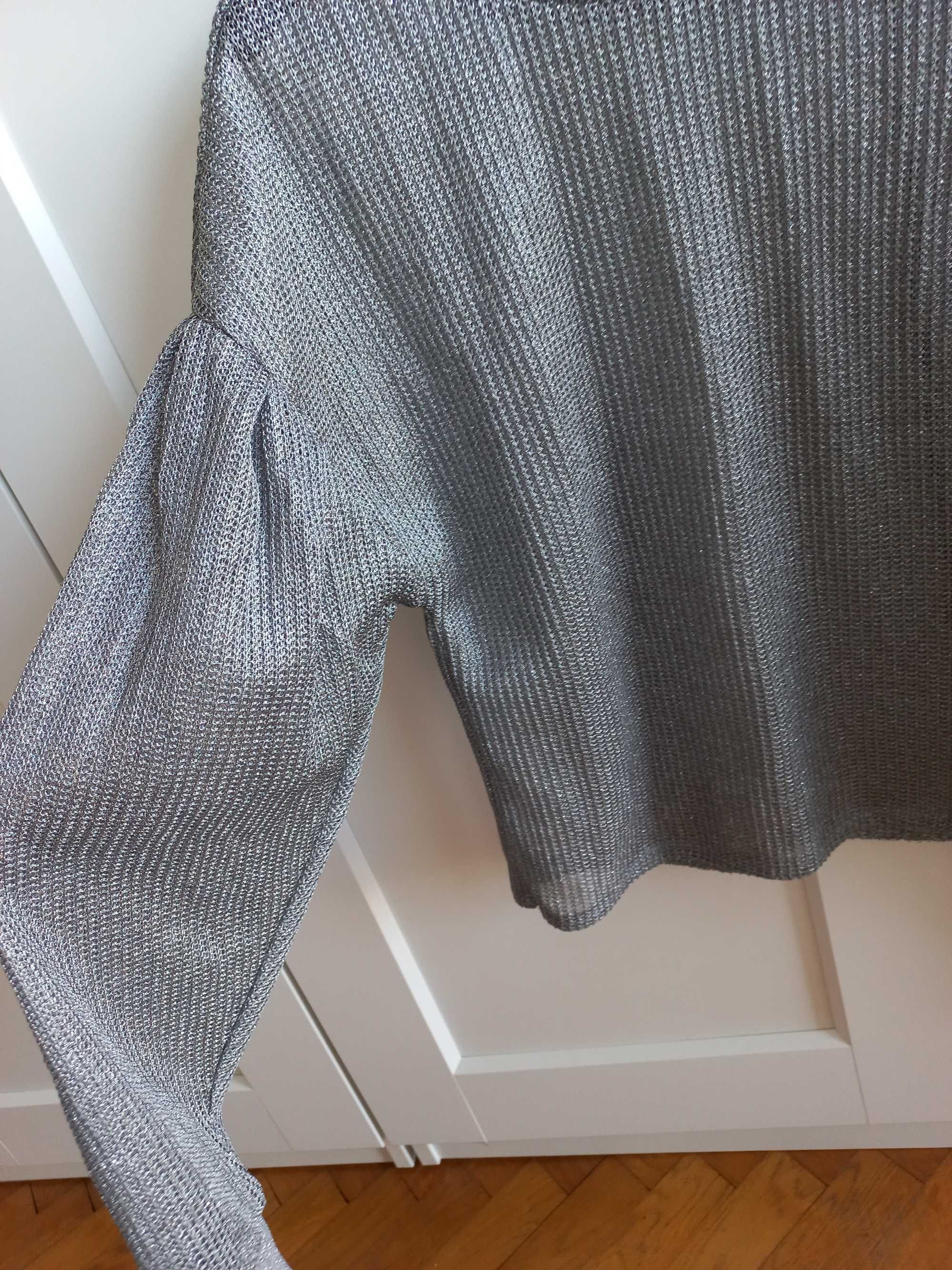 Sweterek ażurkowy srebrny Zara S