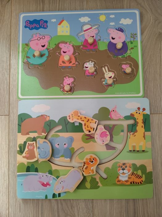 Drewniana układanka Peppa Pig i przesuwanka zwierzęta