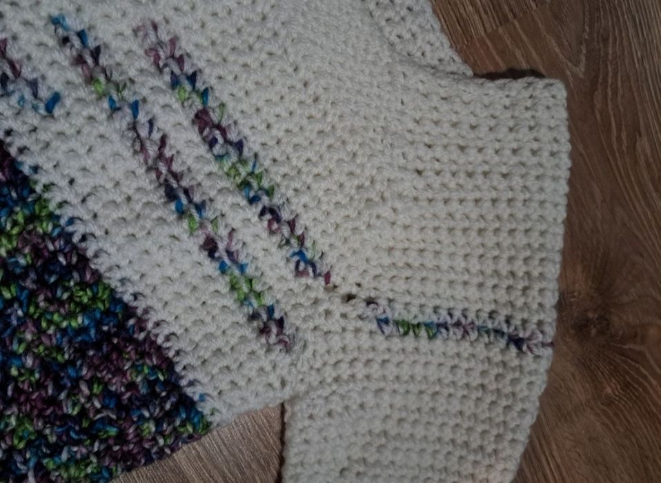 Sweter damski biały kolorowy M 38 handmade rękodzieło na szydełku