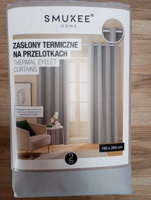 Nowe zasłony termiczne na przelotkach Smukee 140x250cm jasnoszare