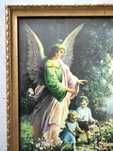 Stary obrazek święty religijny Ramka Archanioł  i dzieci