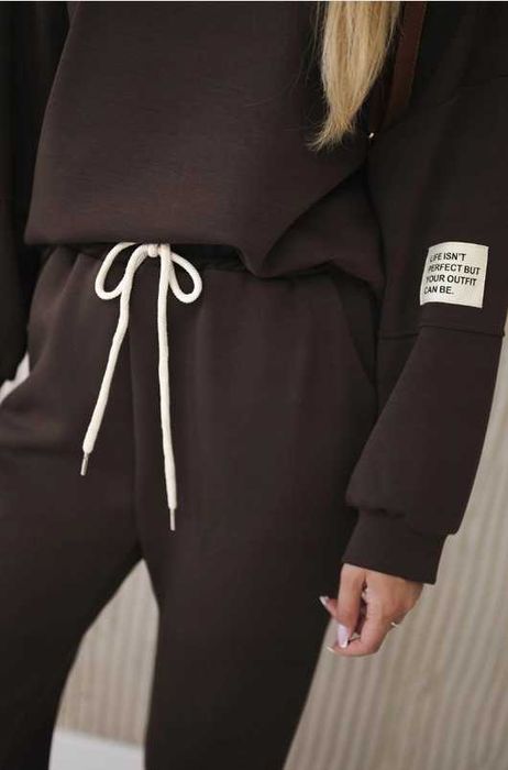 Dres damski komplet dresowy bluza spodnie masełko brązowy czekolada