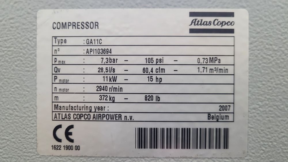 Kompresor sprężarka Atlas Copco GA 11 FF
