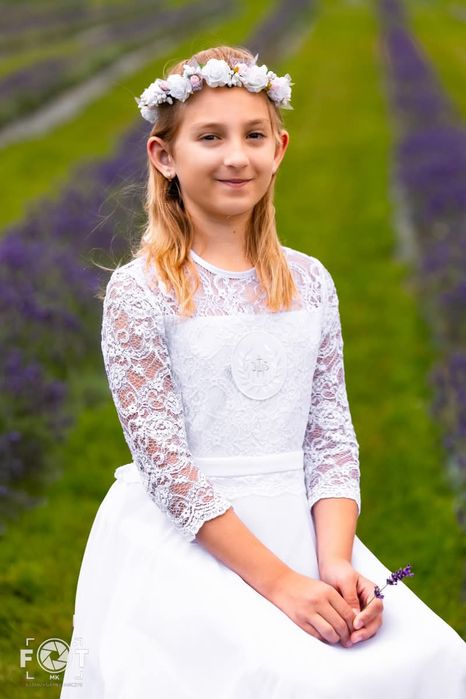 Sukienka komunijna EMMA, bolerko, wianek Stan idealny 146/152