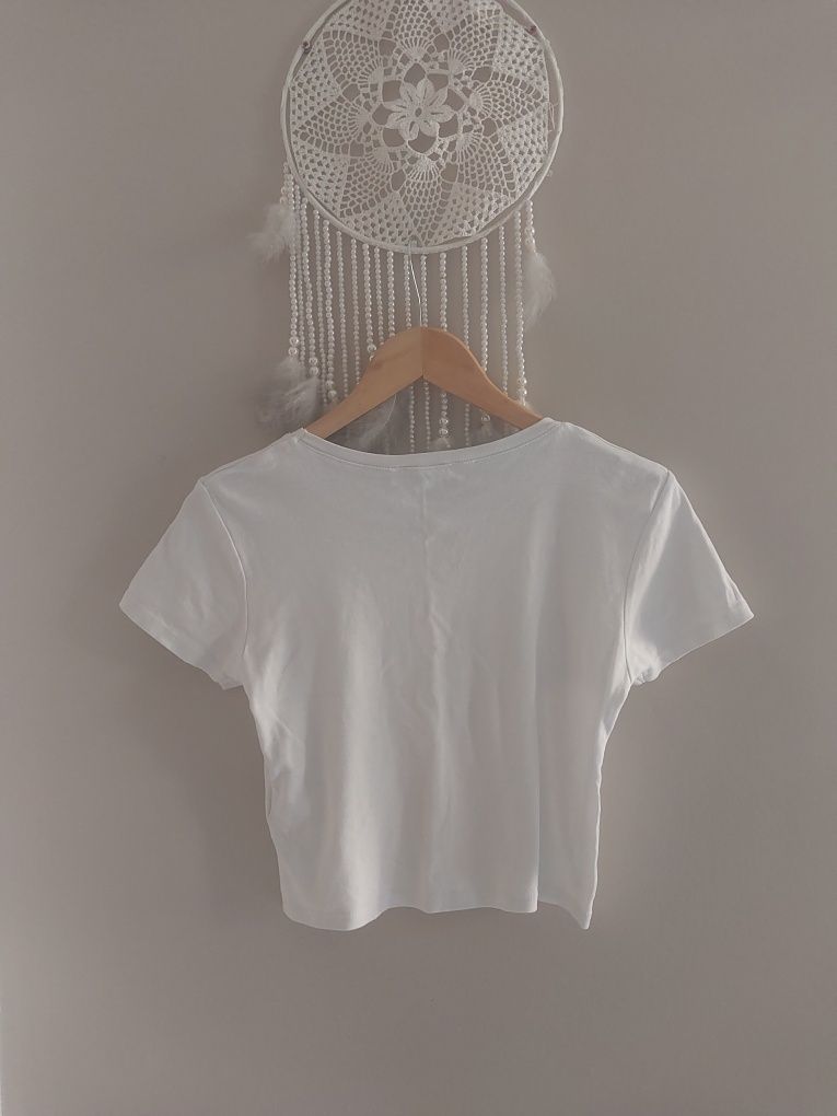Crop top M 38 biały z motylkami FB Sister t- shirt