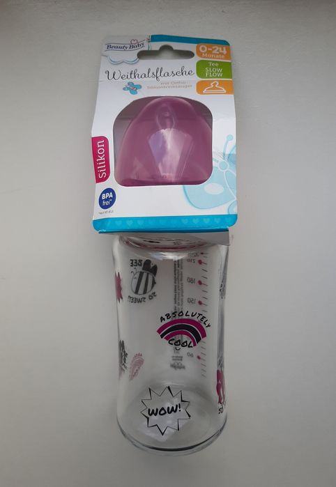 Пляшечка (бутилочка) для годування скляна 230 мл (0-24 m) Beauty Baby