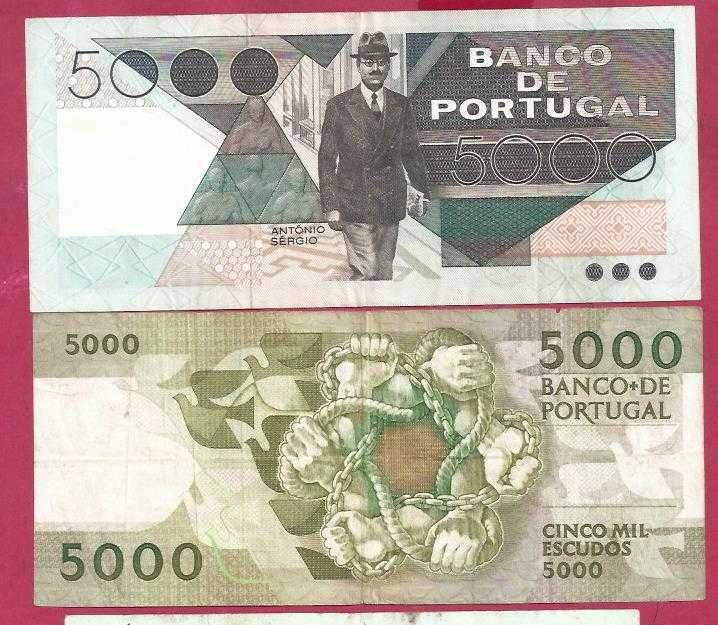 Notas de Portugal  3 Notas de 5.000 Escudos ch1-ch2A e ch3