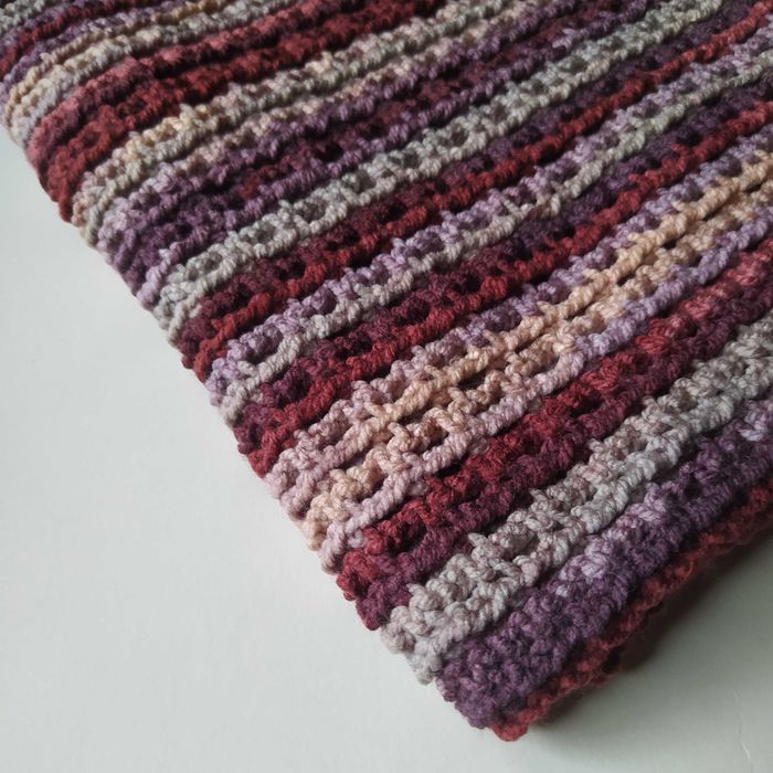 Szydełkowy Ciepły Gruby Szalik Wielobarwny Chunky Batik Handmade