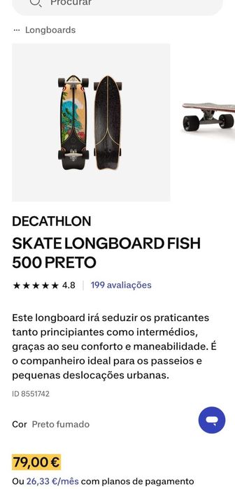 Skate Longoard Fish 500 Preto