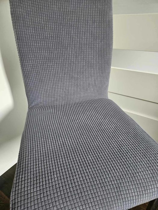 Pokrowce na krzesła 4 szt komplet szare żakardowe kratka