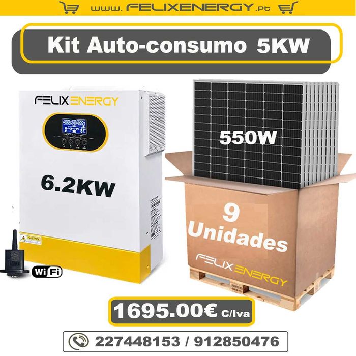 Kit Solar 5000W – 9 Paineis de 550W + Inversor Hibrido 6.2Kw