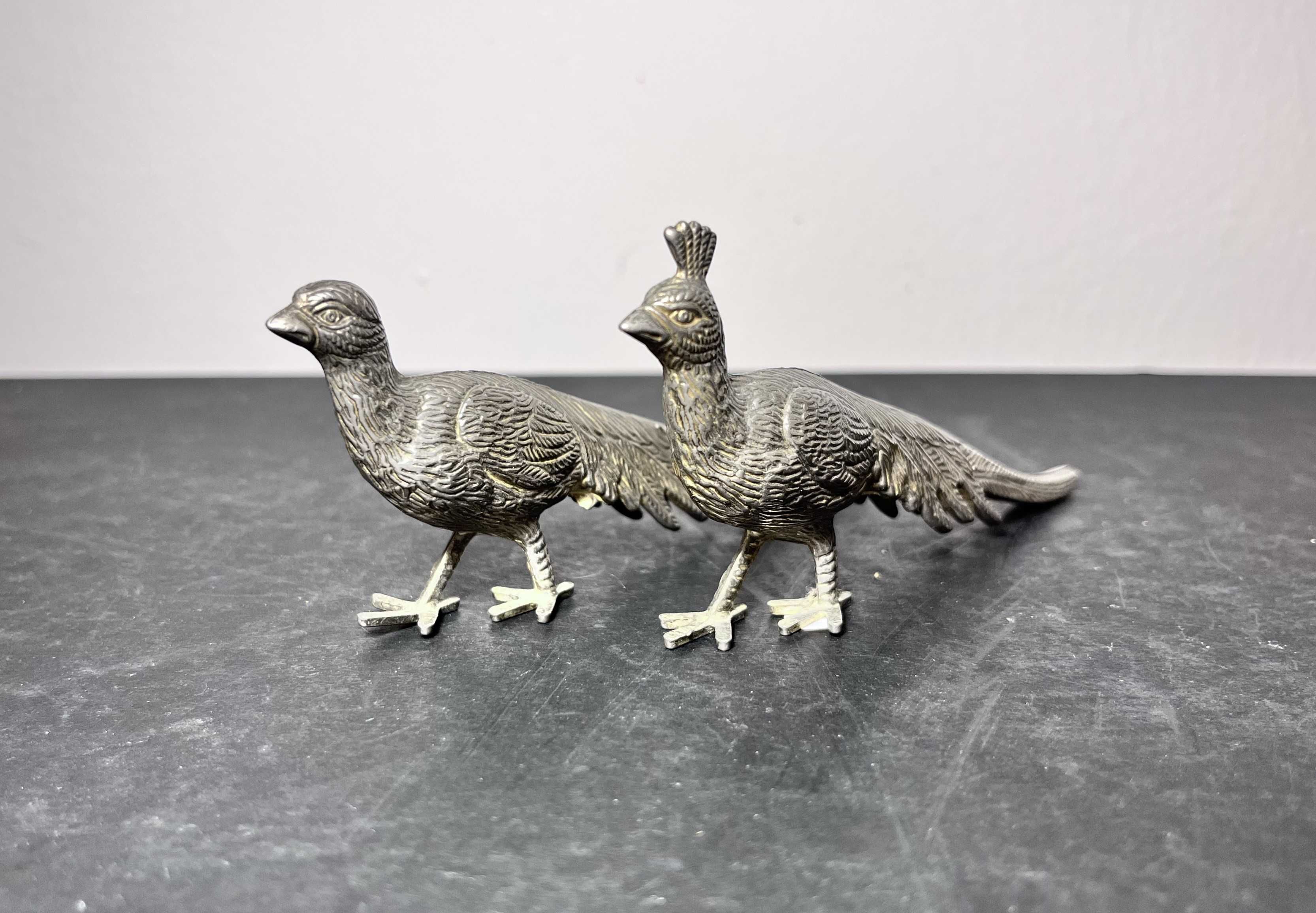 2x paw- figurki metalowe platerowane! Retro para pawi małych!