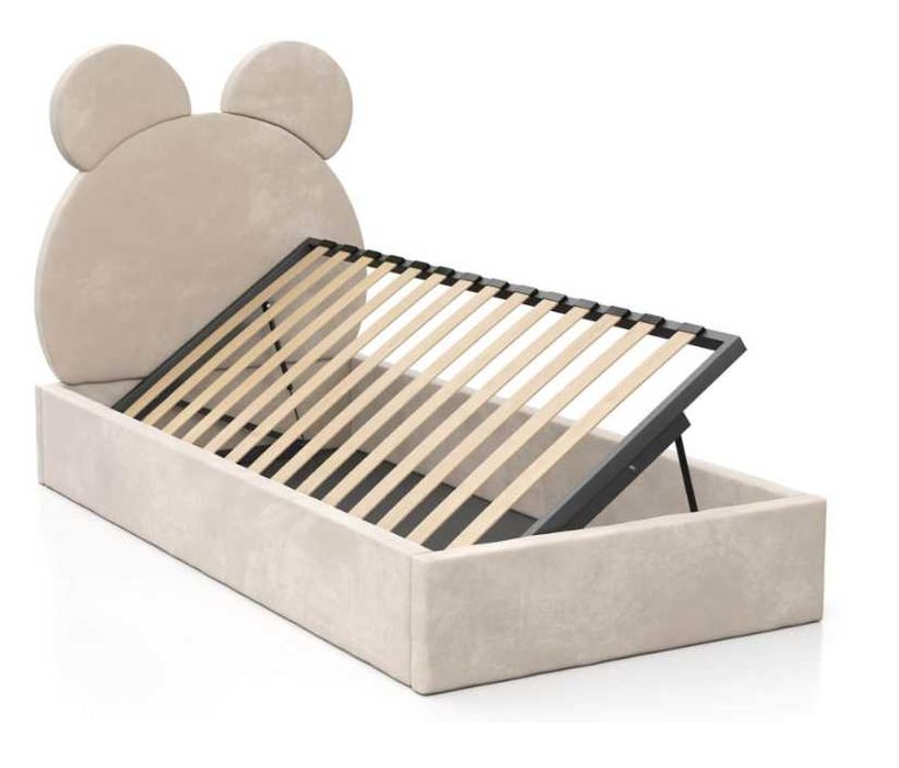 Łóżko tapicerowane z pojemnikiem 90x200 beżowy Velvet Kids Line 1 Miś