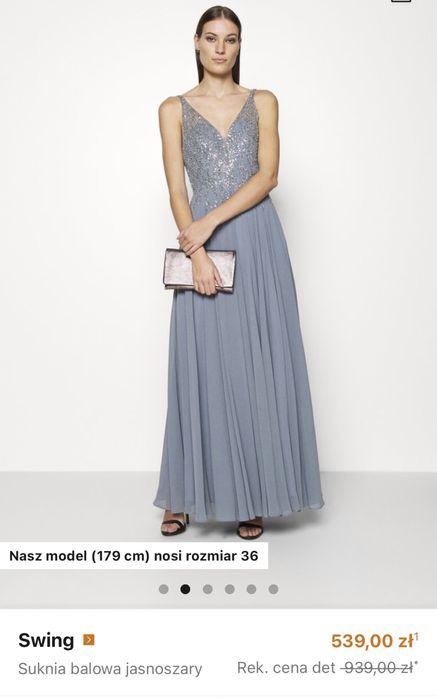 SWING VIP szara balowa suknia Idealna 40