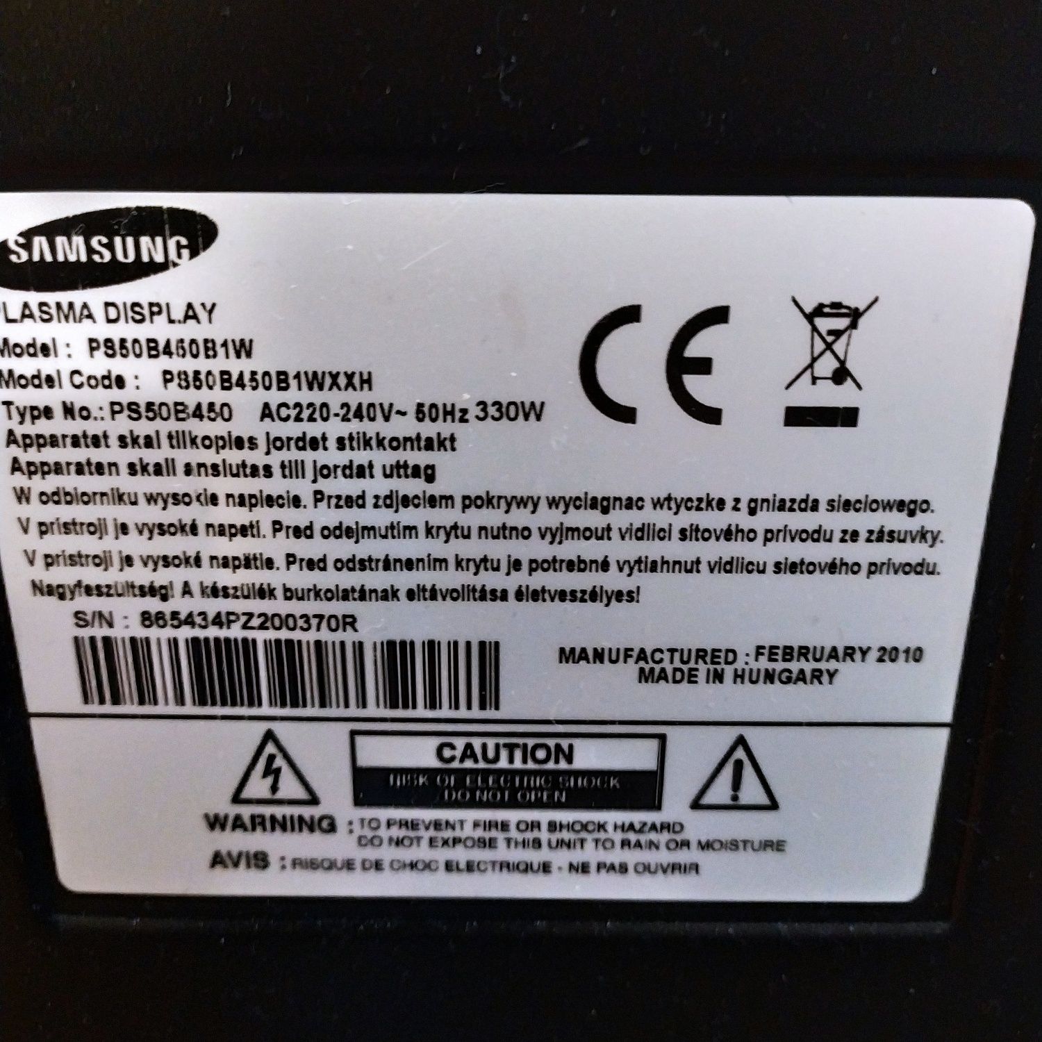 TV Samsung PS 50B450B1W 50' telewizor