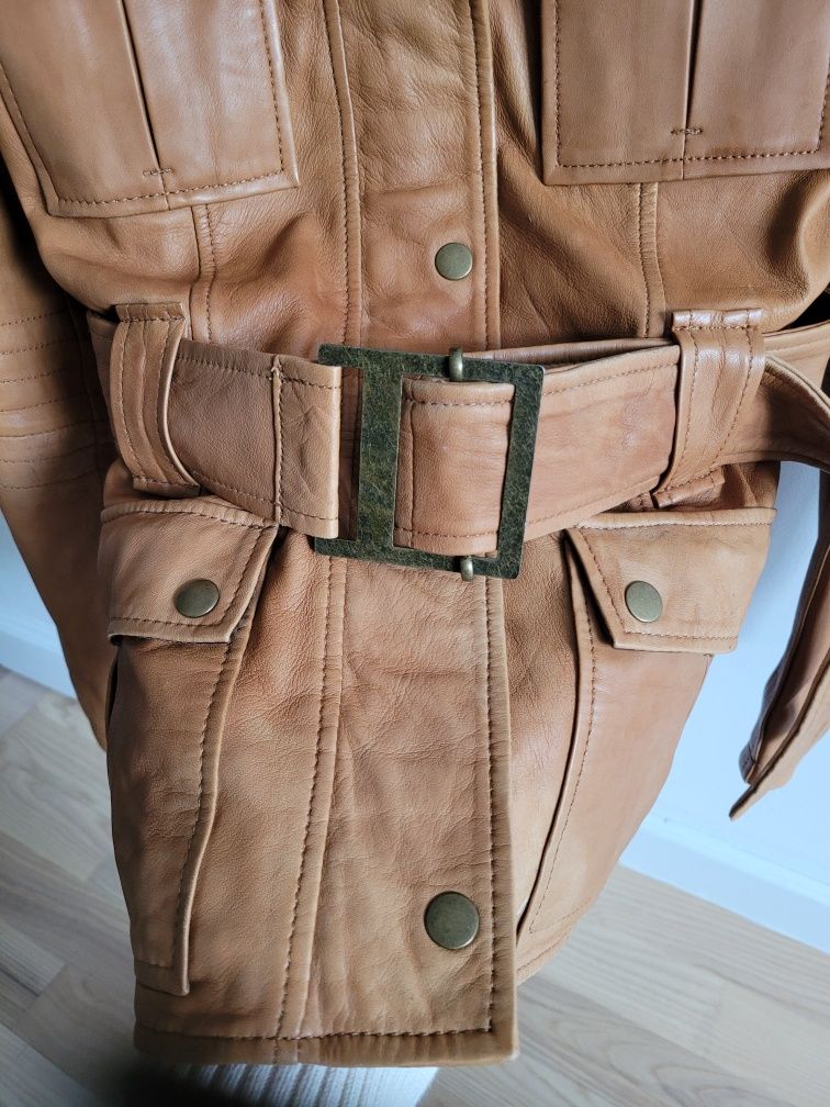 Kurtka skórzana damska Zara M camel