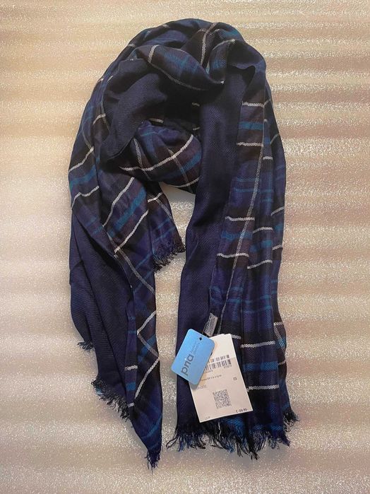 PNA Piękny Damski szal w granatową kratę