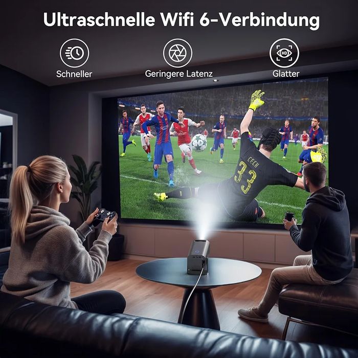 Mini Projektor 4K 1080p Android TV 11 WiFi6 BT5.2 150" 180° Obrót