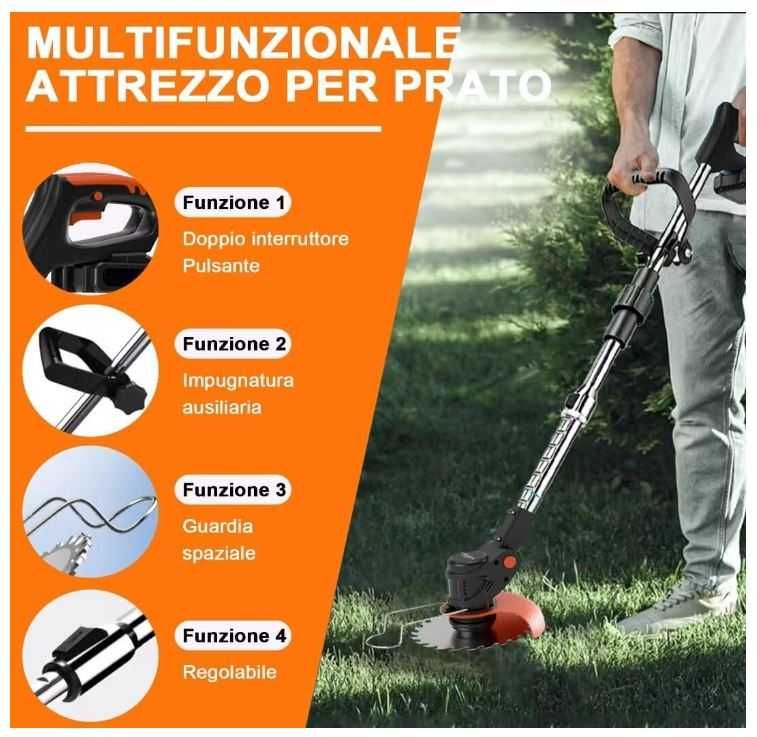 Bezprzewodowa podkaszarka do trawy i krzewów, 2x2000mAh 24V +akcesoria