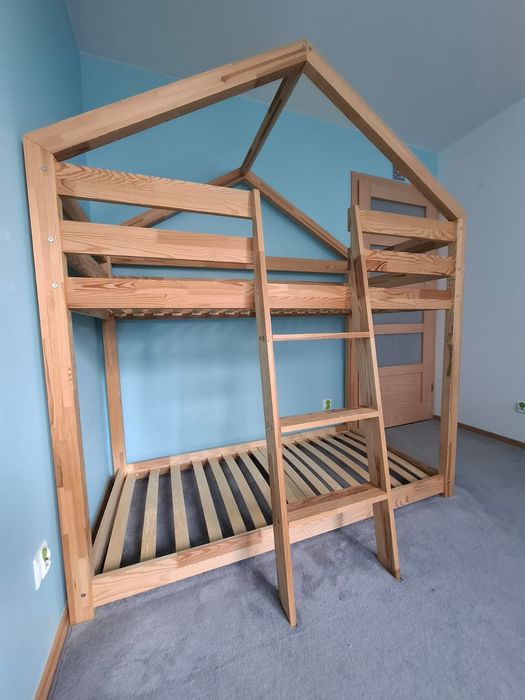 Piętrowe łóżko domek dla dzieci sosnowe 80x160