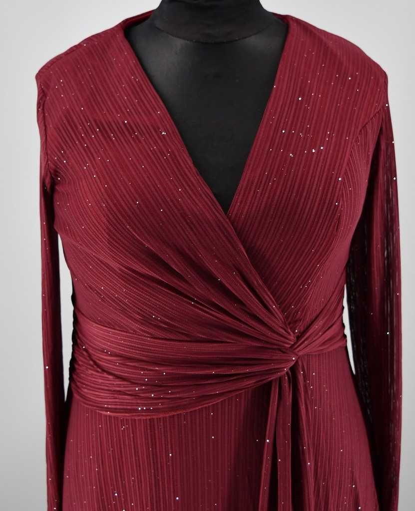 Elegancka sukienka bordowa 40/42 bordo delikatny połysk maxi