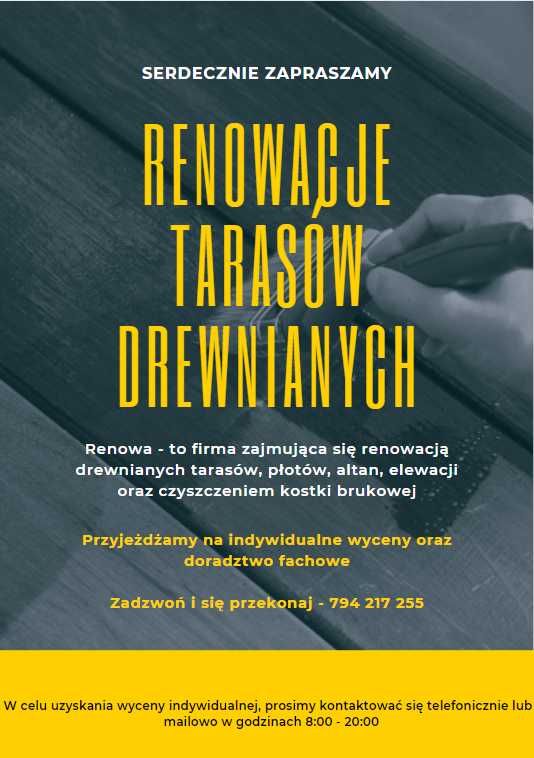 Renowacja tarasu i elewacji /czyszczenie/szlifowanie/olejowanie-RENOWA