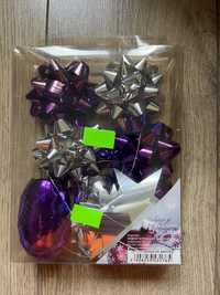 Komplet wstążki i kokardy prezentowe 11szt -kolor srebrno, fioletowy