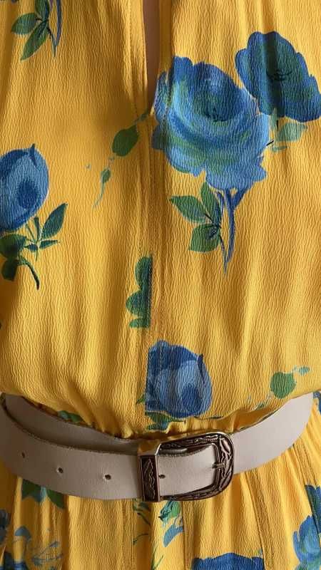 Żółta sukienka w niebieskie kwiaty, Vintage