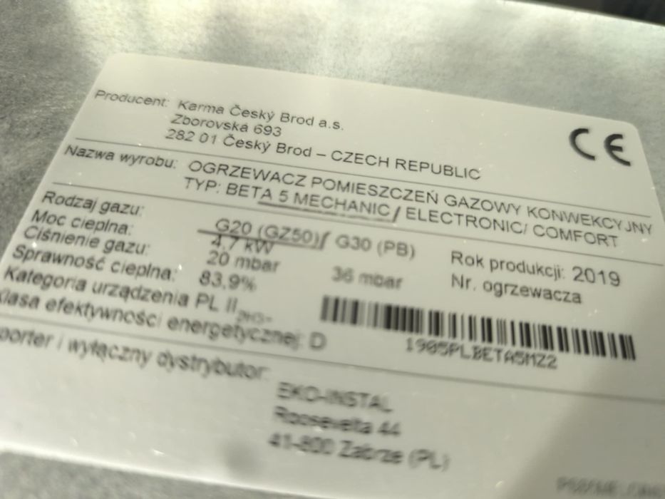 Ogrzewacz pomieszczeń gazowy konwekcyjny piec