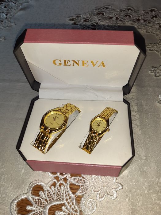 Zegarki "Geneva" : męski i damski, koloru złotego, nowe.