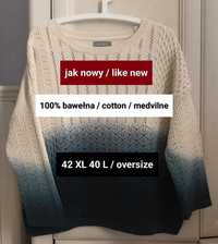 44 XL 42 L 40 oversize cieniowany sweter bawełniany ażur jak nowy