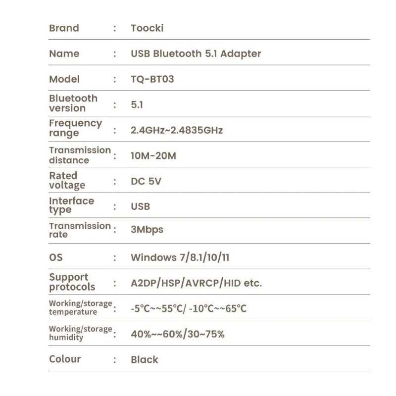 Transmiter Bluetooth USB dongle Wireless Adapter Toocki BT 5.1