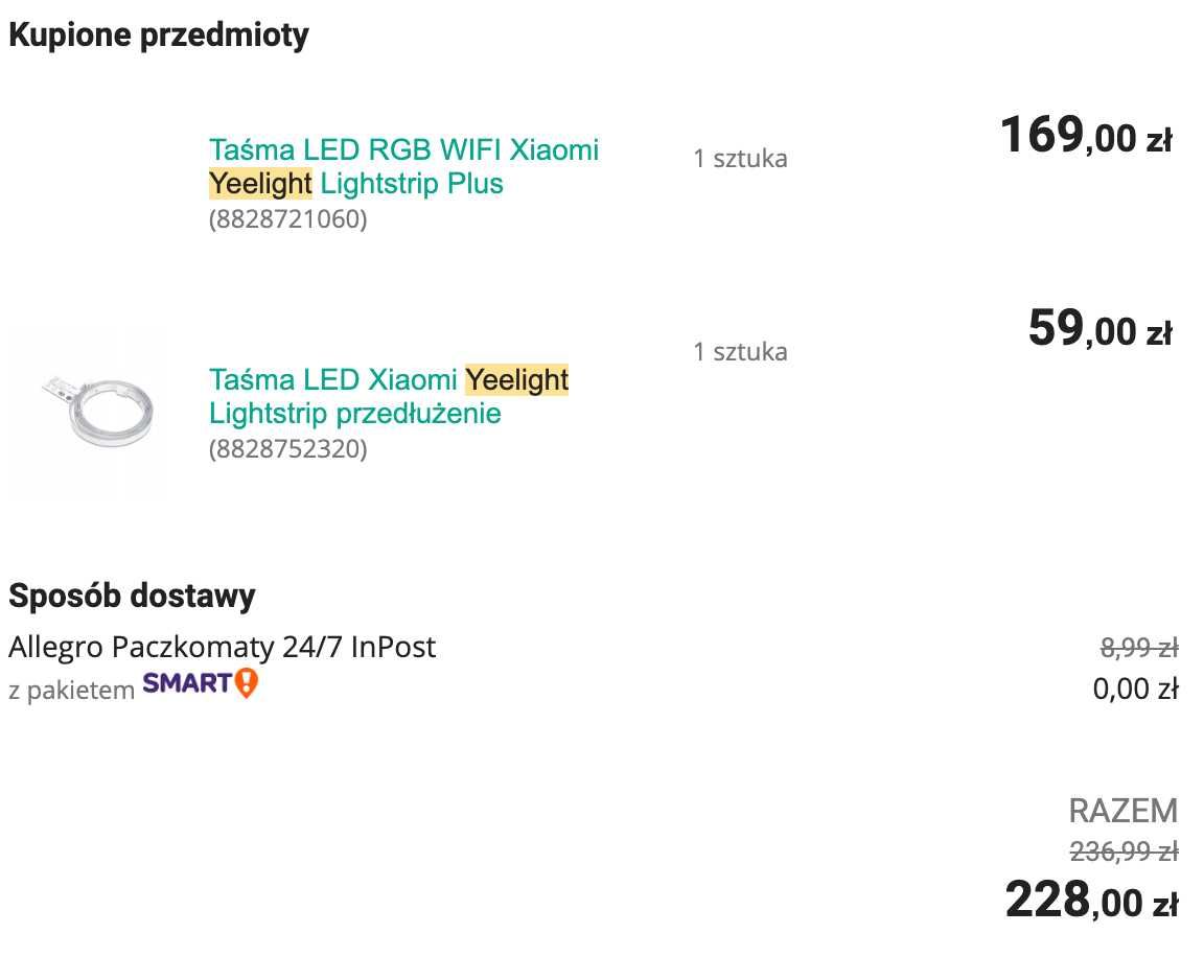 Taśma LED RGB WIFI Xiaomi Yeelight Lightstrip Plus - NOWA + PRZEDŁUŻKA
