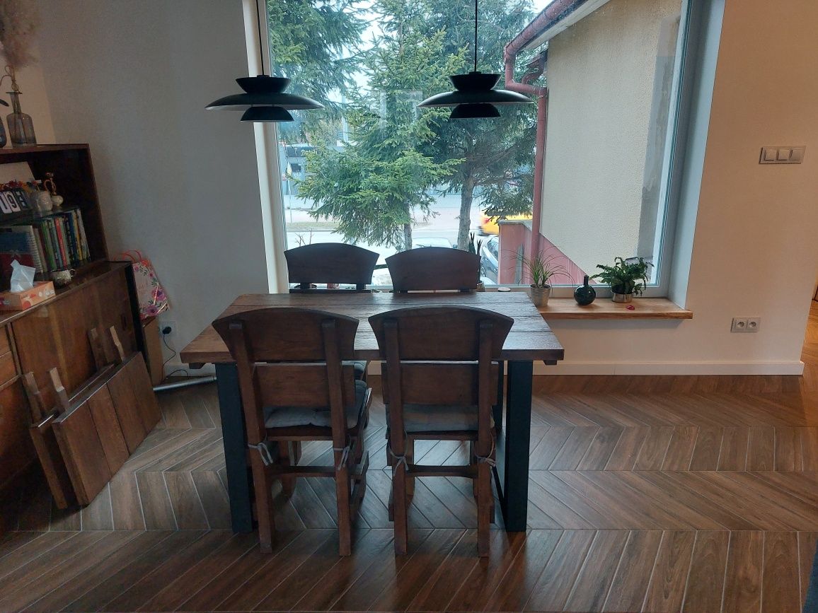 Stół dębowy szczotkowany LOFT + 4 dębowe krzesła