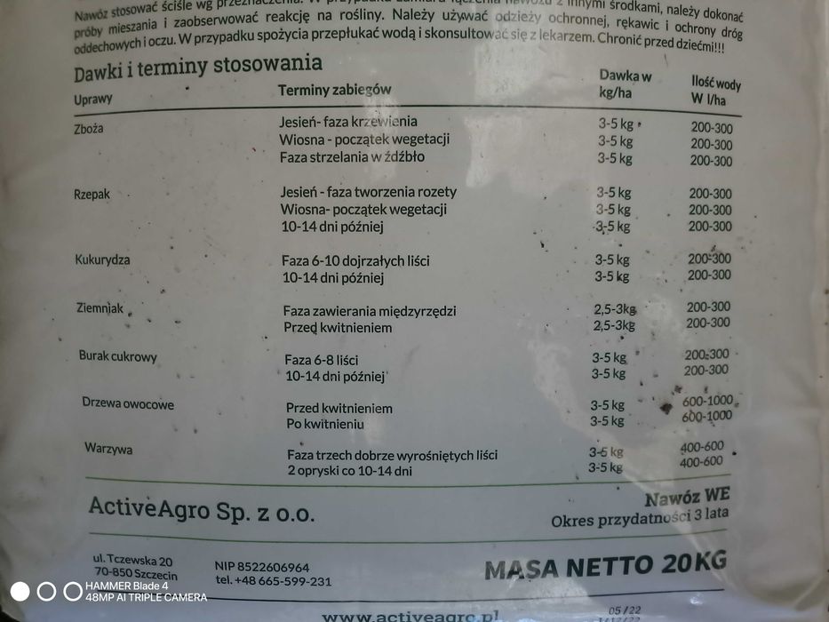 Active Agro NPK 20-20-20 nawóz dolistny, stymulator wzrostu NPK 25kg