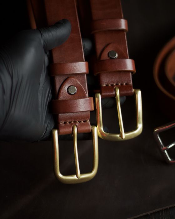 Ремінь шкіряний чоловічий класичний 35 мм з латунною пряжкою / ремень