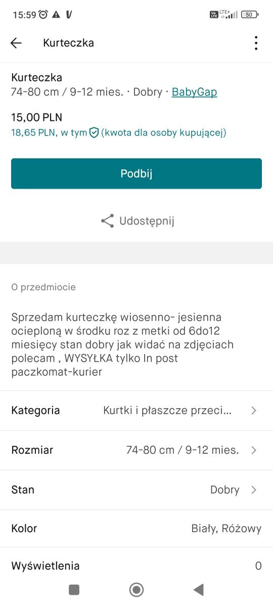 Sprzedam kurteczkę wiosenno-jesienna