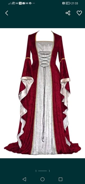 M. Damska retro średniowieczna sukienka z rękawami trąbkowymi, średnio