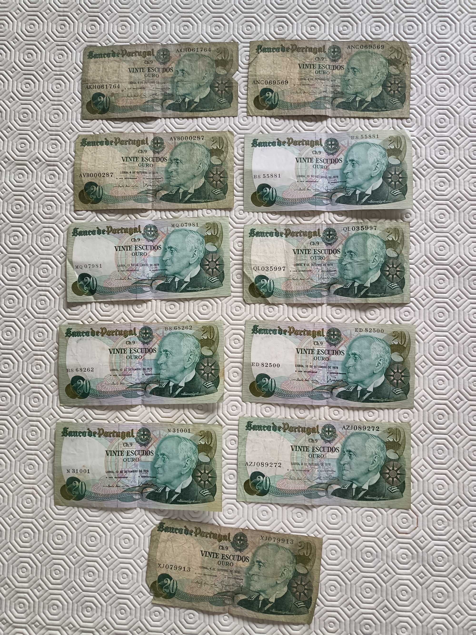 Conjunto de notas de 20 escudos de 1978