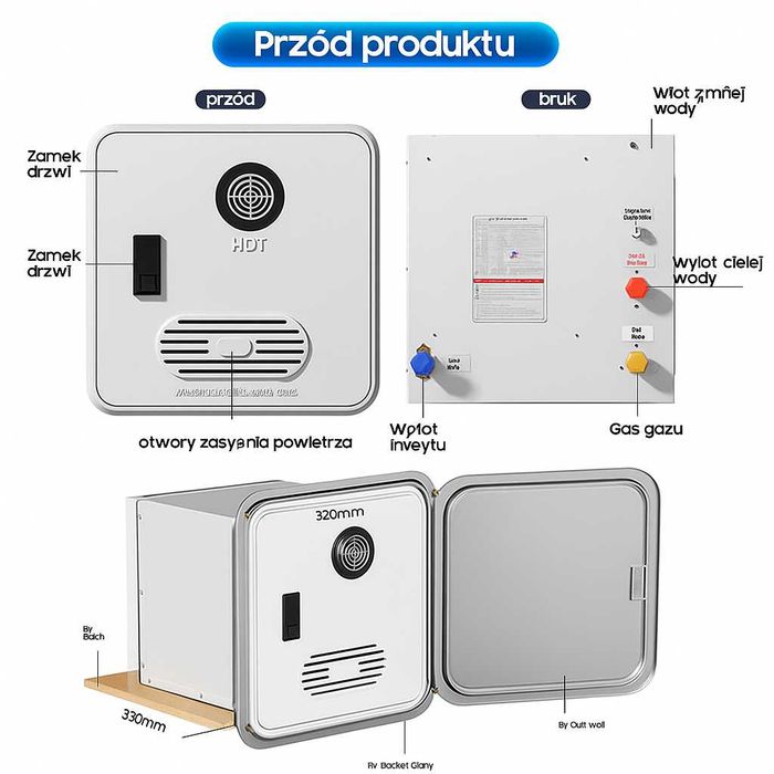 Przepływowy, bezzbiornikowy, gazowy podgrzewacz wody – biały/czarny